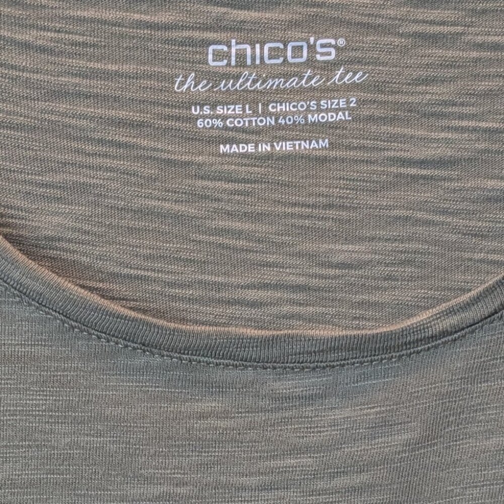 Chico's Sage Green Ultimate Roll-tab Long SleeveTee - Picture 4 of 5
